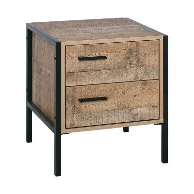 PALLET-W Κομοδίνο με 2 Συρτάρια Μέταλλο Βαφή Μαύρο - Antique Oak 44x40x50cm/Ε8433,W