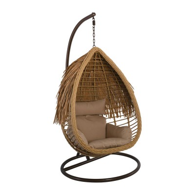 SALSA TROPIC Κρεμαστή Πολυθρόνα, PE Wicker Φυσικό, Μέταλλο Brown, Μαξιλάρι Μπεζ Φ105x197cm/Ε6780,1