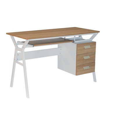 UNIT Γραφείο Η/Υ Μέταλλο Βαφή Άσπρο, Melamine Απόχρωση Sonoma 120x54x76cm/ΕΟ433