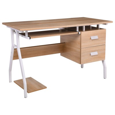 UNIT Γραφείο Η/Υ Μέταλλο Βαφή Άσπρο, Melamine Απόχρωση Sonoma 120x60x73cm/ΕΟ434