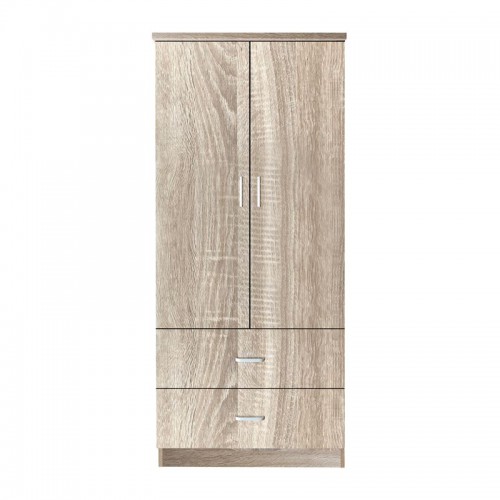 CLOSET Ντουλάπα Δίφυλλη, Ράφι, Θέσεις για Κρεμάστρες, 2 Συρτάρια, Απόχρωση Sonoma 80x50x180cm/Ε8384,2 Υπνοδωμάτιο