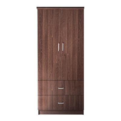 CLOSET Ντουλάπα Δίφυλλη, Ράφι, Θέσεις για Κρεμάστρες, 2 Συρτάρια, Απόχρωση Καρυδί 80x50x180cm/Ε8384,3