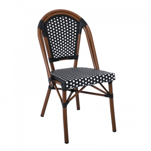 PARIS Καρέκλα Bistro, Αλουμίνιο Καρυδί, Wicker Μαύρο - Άσπρο, Στοιβαζόμενη 46x54x88cm/Ε291,1 Εξωτερικού Χώρου