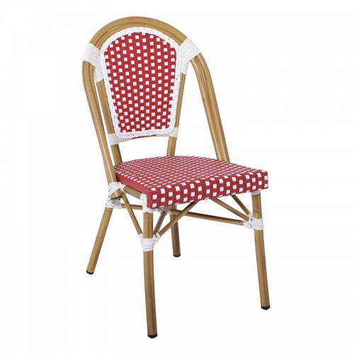 PARIS Καρέκλα Bistro, Αλουμίνιο Φυσικό, Wicker Άσπρο - Κόκκινο, Στοιβαζόμενη 46x54x88cm/Ε291,2 Εξωτερικού Χώρου