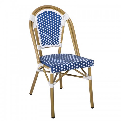 PARIS Καρέκλα Bistro, Αλουμίνιο Φυσικό, Wicker Άσπρο - Μπλε, Στοιβαζόμενη 46x54x88cm/Ε291,3 Εξωτερικού Χώρου