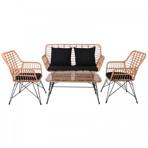 SALSA MAX Living Set Κήπου 4 τεμαχίων, Μέταλλο Βαφή Μαύρο, Wicker Φυσικό, Μαξιλάρια Μαύρο 106x55x45-147x70x105-65x67x96/Ε285,S SALSA MAX Living Set Κήπου 4 τεμαχίων, Μέταλλο Βαφή Μαύρο, Wicker Φυσικό, Μαξιλάρια Μαύρο 106x55x45-147x70x105-65x67x96/Ε285,S