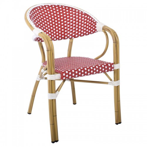 PARIS Πολυθρόνα Dining Αλουμίνιο Φυσικό, Wicker Άσπρο - Κόκκινο, Στοιβαζόμενη 57x59x84cm/Ε258,4 Εξωτερικού Χώρου