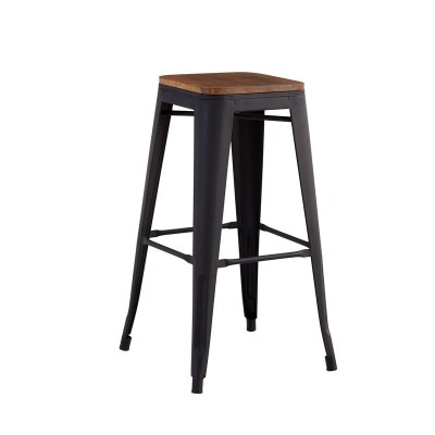 RELIX Wood Σκαμπό Bar, Μέταλλο Βαφή Μαύρο Matte Κάθισμα Dark Oak, Στοιβαζόμενο 42x42 H.76cm/Ε5190W,1W
