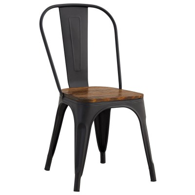 RELIX Wood Καρέκλα Μέταλλο Βαφή Μαύρο Matte, Κάθισμα Dark Oak, Στοιβαζόμενη 45x53x85cm/Ε5191W,1W