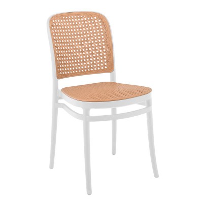 FLORENCE Καρέκλα PP Άσπρο, PP Rattan Μπεζ, Στοιβαζόμενη 41x41x83cm/Ε387,1