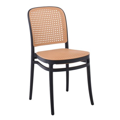 FLORENCE Καρέκλα PP Μαύρο, PP Rattan Μπεζ, Στοιβαζόμενη 41x41x83cm/Ε387,2
