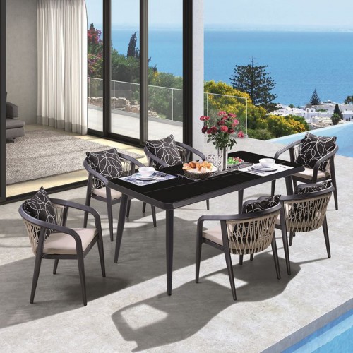 JARDIN Τραπεζαρία ALU Ανθρακί, HPL Μαύρο, Rope Μπεζ: Τραπέζι + 6 Πολυθρόνες με Μαξιλάρια Table:180x90x75 Chair:63x62x77/Ε6742,S1 JARDIN Τραπεζαρία ALU Ανθρακί, HPL Μαύρο, Rope Μπεζ: Τραπέζι + 6 Πολυθρόνες με Μαξιλάρια Table:180x90x75 Chair:63x62x77/Ε6742,S1