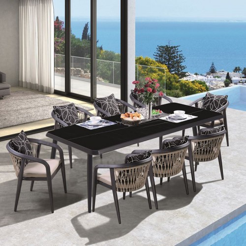 JARDIN Τραπεζαρία ALU Ανθρακί, HPL Μαύρο, Rope Μπεζ: Τραπέζι + 8 Πολυθρόνες με Μαξιλάρια Table:220x100x75 Chair63x62x77/Ε6742,S2 JARDIN Τραπεζαρία ALU Ανθρακί, HPL Μαύρο, Rope Μπεζ: Τραπέζι + 8 Πολυθρόνες με Μαξιλάρια Table:220x100x75 Chair63x62x77/Ε6742,S2
