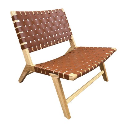 DUNE MAX Lounge Καρέκλα, Ξύλο Απόχρωση Φυσικό, Κάθισμα-Πλάτη Ιμάντες Pu Καφέ 67x78x77cm/Ε7516,1