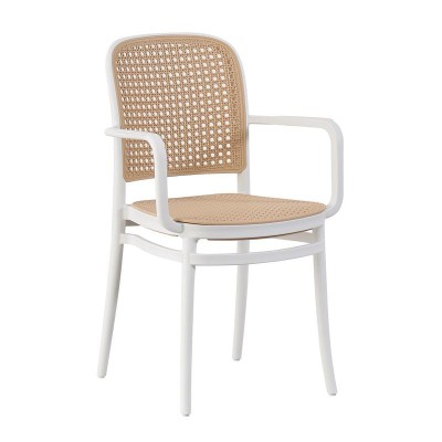 FLORENCE Πολυθρόνα PP Άσπρο, PP Rattan Μπεζ, Στοιβαζόμενη 54x54x84cm/Ε387,10