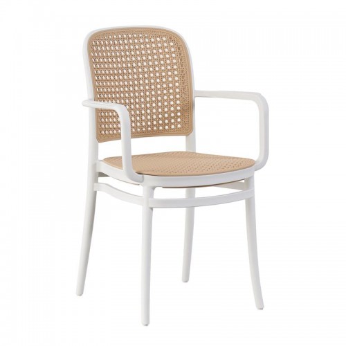 FLORENCE Πολυθρόνα PP Άσπρο, PP Rattan Μπεζ, Στοιβαζόμενη 54x54x84cm/Ε387,10 Εξωτερικού Χώρου FLORENCE Πολυθρόνα PP Άσπρο, PP Rattan Μπεζ, Στοιβαζόμενη 54x54x84cm/Ε387,10 Εξωτερικού Χώρου