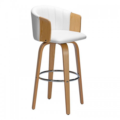 ENZO Σκαμπό Bar Φυσικό, Pu Άσπρο 49x49x76/107cm/Ε7519,2 Τραπεζαρία