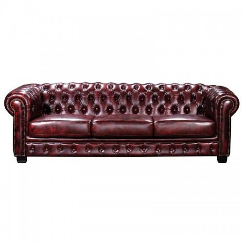 CHESTERFIELD Birmingham Καναπές 4Θέσιος Σαλονιού Καθιστικού, Δέρμα Antique Red 241x92x74cm/Ε9574,44 Εξωτερικού Χώρου