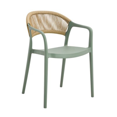 DONNA Πολυθρόνα-Pro Στοιβαζόμενη, PP-UV Πράσινο, Rope Wicker Φυσικό 57x55x79cm/Ε3150,2