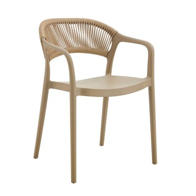 DONNA Πολυθρόνα-Pro Στοιβαζόμενη, PP-UV Tortora, Rope Wicker Φυσικό 57x55x79cm/Ε3150,3