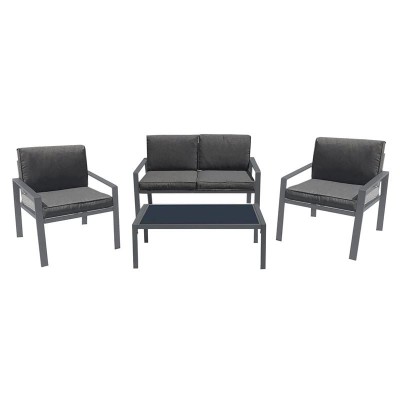 RIVIAN Set Σαλόνι Κήπου 4τεμ, Μέταλλο Βαφή Ανθρακί, Μαξιλάρια Γκρι 90x50x35/120x79x73/65x79x73 cm/Ε6846