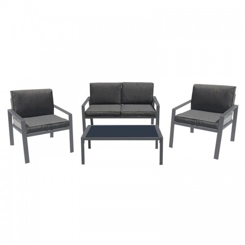 RIVIAN Set Σαλόνι Κήπου 4τεμ, Μέταλλο Βαφή Ανθρακί, Μαξιλάρια Γκρι 90x50x35/120x79x73/65x79x73 cm/Ε6846 Εξωτερικού Χώρου