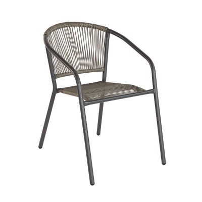 PATTY Πολυθρόνα Στοιβαζόμενη Κήπου, Μέταλλο Βαφή Ανθρακί, PE Rattan Γκρι 54x69x73cm/Ε2391,2