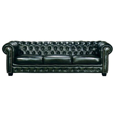 CHESTERFIELD Birmingham Καναπές 4Θέσιος Σαλονιού Καθιστικού, Δέρμα AntiqueGreen 241x92x74cm/Ε9574,43