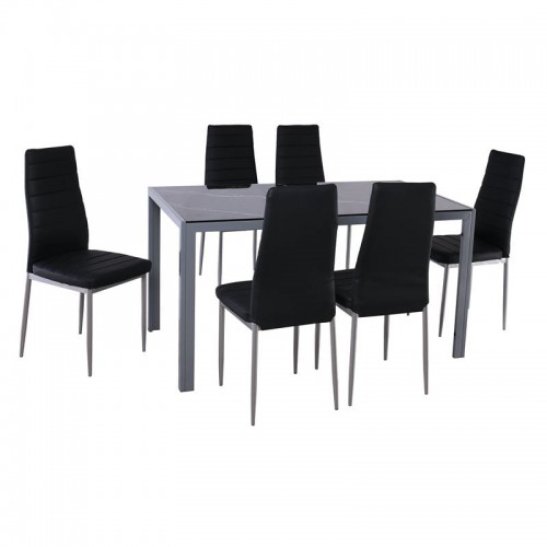JETTA-DEGO Set Τραπεζαρία: Τραπέζι + 6 Καρέκλες, Μέταλλο Γκρι - Γυαλί Μαύρο - PVC Μαύρο Table:140x80x75 Chair:40x50x95/ΕΜ966,S5 Τραπεζαρία JETTA-DEGO Set Τραπεζαρία: Τραπέζι + 6 Καρέκλες, Μέταλλο Γκρι - Γυαλί Μαύρο - PVC Μαύρο Table:140x80x75 Chair:40x50x95/ΕΜ966,S5 Τραπεζαρία