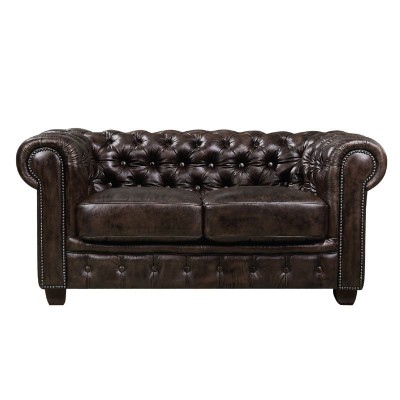 CHESTERFIELD Birmingham Καναπές 2Θέσιος Σαλονιού Καθιστικού,Δέρμα Απόχρωση Καφέ 155x91x74cm/Ε9574,2