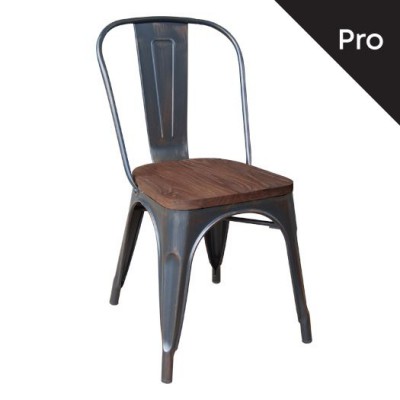 RELIX Wood Καρέκλα-Pro, Στοιβαζόμενη, Μέταλλο Βαφή Antique Black,Κάθισμα Dark Oak 45x51x85cm/Ε5191W,10