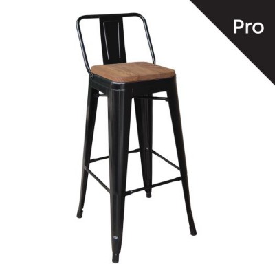 RELIX Wood Σκαμπό Bar-Pro με Πλάτη, Μέταλλο Βαφή Μαύρο, Απόχρωση Ξύλου Dark Oak 44x44x75/100cm/Ε5208,1