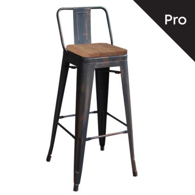 RELIX Wood Σκαμπό Bar-Pro με Πλάτη, Μέταλλο Βαφή Antique Black, Απόχρωση Ξύλου Dark Oak 44x44x75/100cm/Ε5208,10