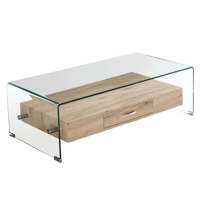 GLASSER Wood Τραπεζάκι Σαλονιού Γυαλί 12mm - Ράφι με Συρτάρι Απόχρωση Δρυς 110x55x35cm/ΕΜ738 GLASSER Wood Τραπεζάκι Σαλονιού Γυαλί 12mm - Ράφι με Συρτάρι Απόχρωση Δρυς 110x55x35cm/ΕΜ738