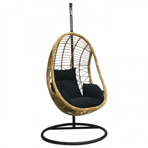 SALSA Κρεμαστή Πολυθρόνα, Wicker Φυσικό, Μέταλλο Βαφή Μαύρο, Μαξιλάρι Μαύρο Φ105x203cm/Ε6768,1 Κούνιες - Φωλιές - Αιώρες 
