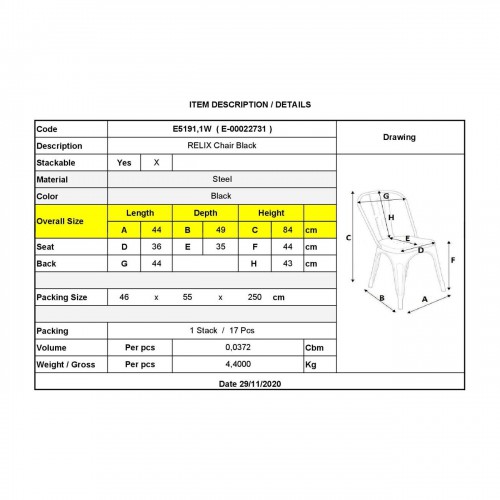 RELIX Καρέκλα, Μέταλλο Βαφή Μαύρo 44x49x84cm/Ε5191,1W Εξωτερικού Χώρου RELIX Καρέκλα, Μέταλλο Βαφή Μαύρo 44x49x84cm/Ε5191,1W Εξωτερικού Χώρου
