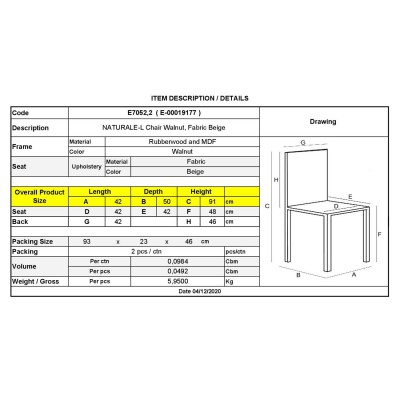ΣΕΤ NATURALE Καρέκλα Καρυδί, Ύφασμα Μπεζ 42x50x91cm/Ε7052,2 ΣΕΤ NATURALE Καρέκλα Καρυδί, Ύφασμα Μπεζ 42x50x91cm/Ε7052,2