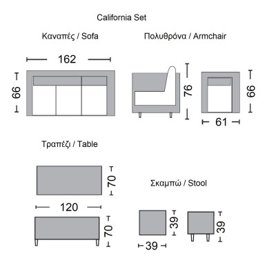 CALIFORNIA Σαλόνι - Τραπεζαρία Τραπέζι+3Θέσιος+2 Πολυθρόνες+ 2 Σκαμπό Μέταλλο-Wicker Φυσικό Table:120x70x70cm Set 7 Seats/Ε6755,1 CALIFORNIA Σαλόνι - Τραπεζαρία Τραπέζι+3Θέσιος+2 Πολυθρόνες+ 2 Σκαμπό Μέταλλο-Wicker Φυσικό Table:120x70x70cm Set 7 Seats/Ε6755,1