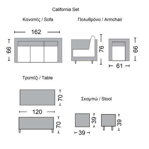CALIFORNIA Σαλόνι - Τραπεζαρία Τραπέζι+3Θέσιος+2 Πολυθρόνες+ 2 Σκαμπό Μέταλλο-Wicker Φυσικό Table:120x70x70cm Set 7 Seats/Ε6755,1 CALIFORNIA Σαλόνι - Τραπεζαρία Τραπέζι+3Θέσιος+2 Πολυθρόνες+ 2 Σκαμπό Μέταλλο-Wicker Φυσικό Table:120x70x70cm Set 7 Seats/Ε6755,1
