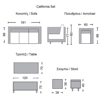 CALIFORNIA Σαλόνι - Τραπεζαρία Τραπέζι+3Θέσιος+2 Πολυθρόνες+ 2 Σκαμπό Μέταλλο - Wicker Γκρι Table:120x70x70cm Set 7 Seats/Ε6755,2 CALIFORNIA Σαλόνι - Τραπεζαρία Τραπέζι+3Θέσιος+2 Πολυθρόνες+ 2 Σκαμπό Μέταλλο - Wicker Γκρι Table:120x70x70cm Set 7 Seats/Ε6755,2