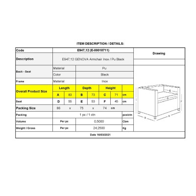 GENOVA Πολυθρόνα Σαλονιού Καθιστικού, Inox - Pu Μαύρο 83x73x71cm/Ε947,12 GENOVA Πολυθρόνα Σαλονιού Καθιστικού, Inox - Pu Μαύρο 83x73x71cm/Ε947,12
