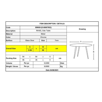 RAVEL Τραπεζάκι Βοηθητικό Χρώμιο - Γυαλί Clear Tempered Φ50cm H.58cm/ΕΜ939 RAVEL Τραπεζάκι Βοηθητικό Χρώμιο - Γυαλί Clear Tempered Φ50cm H.58cm/ΕΜ939