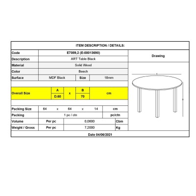 ART Τραπέζι Οξιά Φυσικό, MDF Μαύρο Φ60 H.70cm/Ε7089,2 ART Τραπέζι Οξιά Φυσικό, MDF Μαύρο Φ60 H.70cm/Ε7089,2