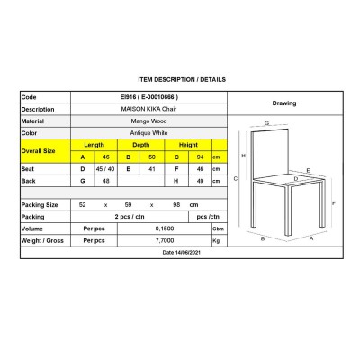 ΣΕΤ MAISON KIKA Καρέκλα Dining Ξύλo Mango - Antique Άσπρο 46x50x94cm/ΕΙ916 ΣΕΤ MAISON KIKA Καρέκλα Dining Ξύλo Mango - Antique Άσπρο 46x50x94cm/ΕΙ916