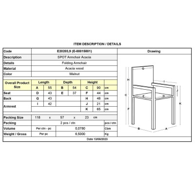 SPOT Πολυθρόνα Πτυσσόμενη Ξύλο Acacia 55x54x90cm/Ε20203,9 Εξωτερικού Χώρου SPOT Πολυθρόνα Πτυσσόμενη Ξύλο Acacia 55x54x90cm/Ε20203,9 Εξωτερικού Χώρου