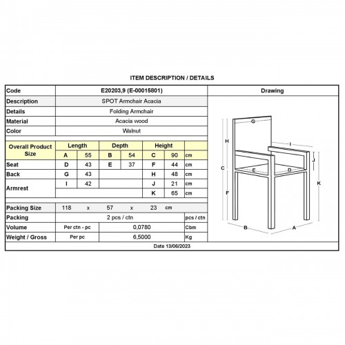SPOT Πολυθρόνα Πτυσσόμενη Ξύλο Acacia 55x54x90cm/Ε20203,9 Εξωτερικού Χώρου SPOT Πολυθρόνα Πτυσσόμενη Ξύλο Acacia 55x54x90cm/Ε20203,9 Εξωτερικού Χώρου