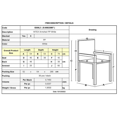 INTEX Πολυθρόνα Κήπου Στοιβαζόμενη, PP Άσπρο 54x53x78cm/Ε308,2 INTEX Πολυθρόνα Κήπου Στοιβαζόμενη, PP Άσπρο 54x53x78cm/Ε308,2