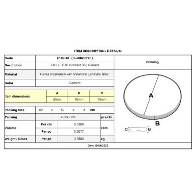 Contract Sliq Normal Επιφάνεια Τραπεζιού τ.Werzalit, Απόχρωση Cement Φ60cm/16mm/Ε100,43 Επιφάνειες τραπεζιών Contract Sliq Normal Επιφάνεια Τραπεζιού τ.Werzalit, Απόχρωση Cement Φ60cm/16mm/Ε100,43 Επιφάνειες τραπεζιών