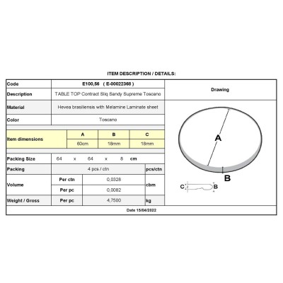 Contract Sliq Sandy Supreme Επιφάνεια Τραπεζιού τ.Werzalit Απόχρωση Toscano Φ60cm/18mm/Ε100,56 Επιφάνειες τραπεζιών 
