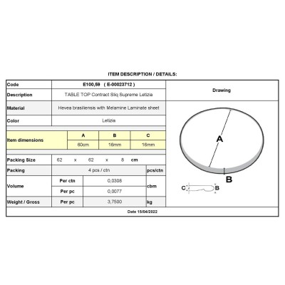 Contract Sliq Smooth Supreme Επιφάνεια Τραπεζιού τ.Werzalit Απόχρωση Letizia Φ60cm/16mm/Ε100,59 Επιφάνειες τραπεζιών Contract Sliq Smooth Supreme Επιφάνεια Τραπεζιού τ.Werzalit Απόχρωση Letizia Φ60cm/16mm/Ε100,59 Επιφάνειες τραπεζιών